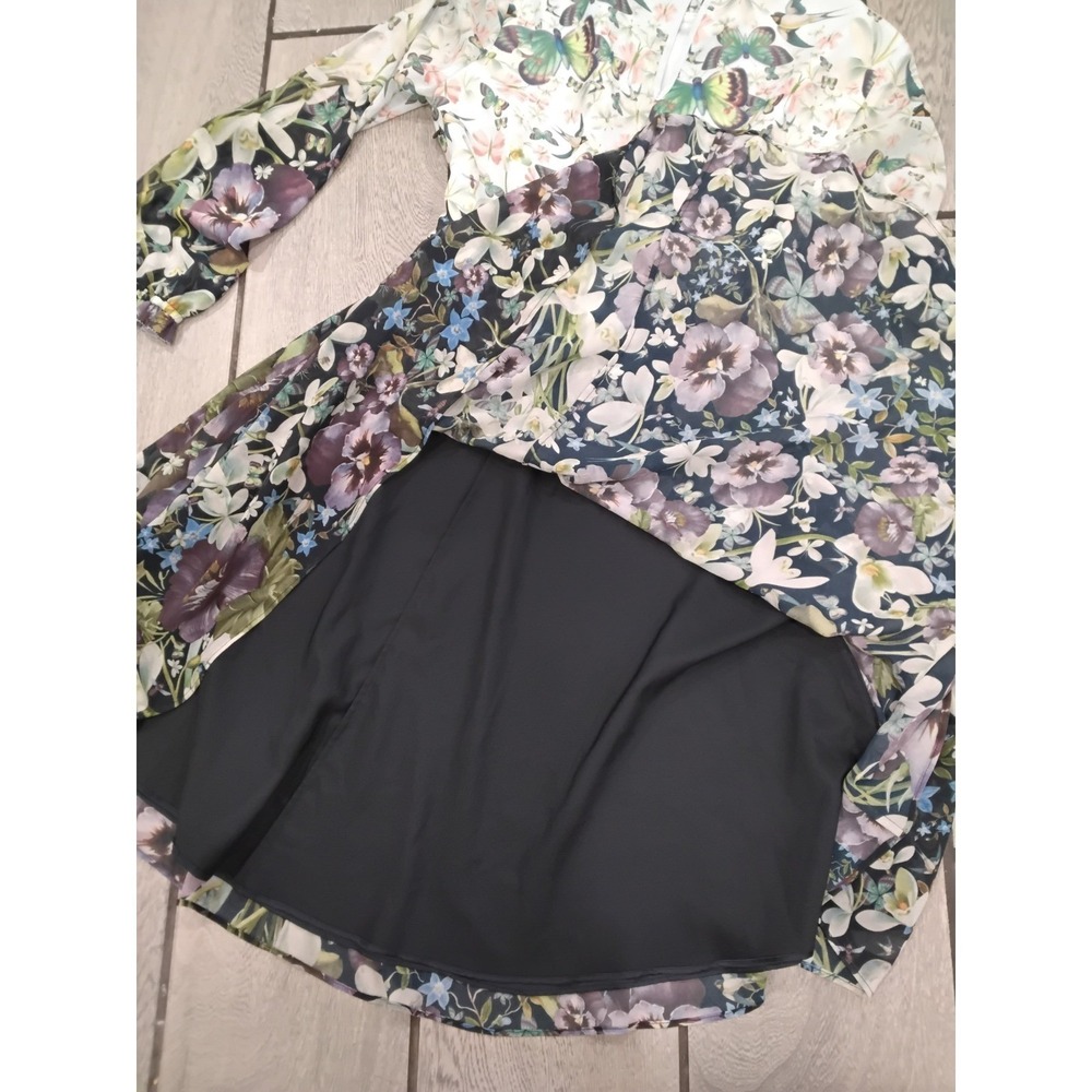 Ted Baker Floral Butterfly Chiffon Mini Dress Ruffle Neck Long Sleeve Multi US 8 - Picture 6 of 13